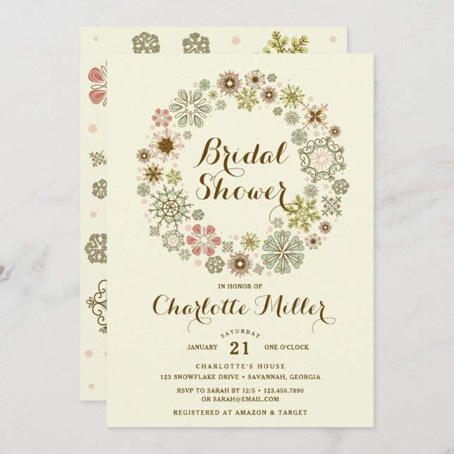 Whimsical Snowflakes Bridal Shower Invitation (Front/Back)
