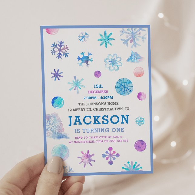 Whimsical Snowflakes Winter Kids Birthday Party Invitation (Creator Uploaded)