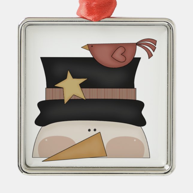 Whimsical Snowman and Cardinal Friend Metal Tree Decoration (Front)