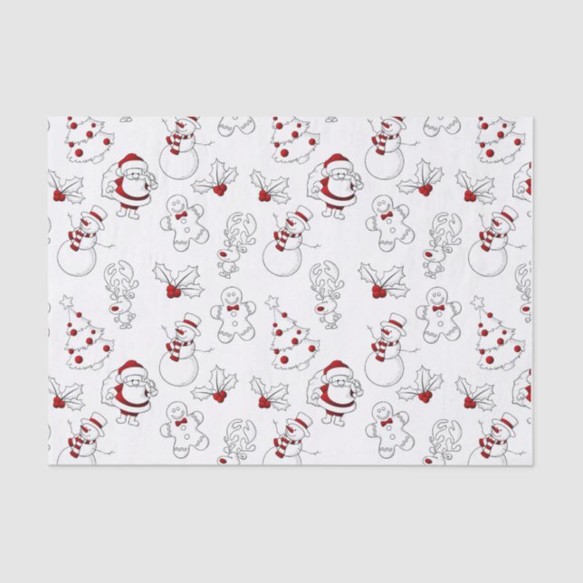 Whimsical Snowman and Santa Claus Tissue Paper (Front)