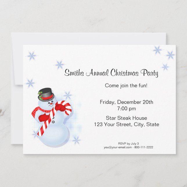 Whimsical Snowman Christmas Party Invitations (Front)