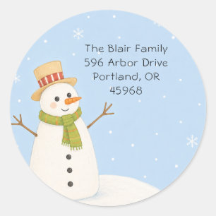 Whimsical Snowman Christmas Return Address Sticker