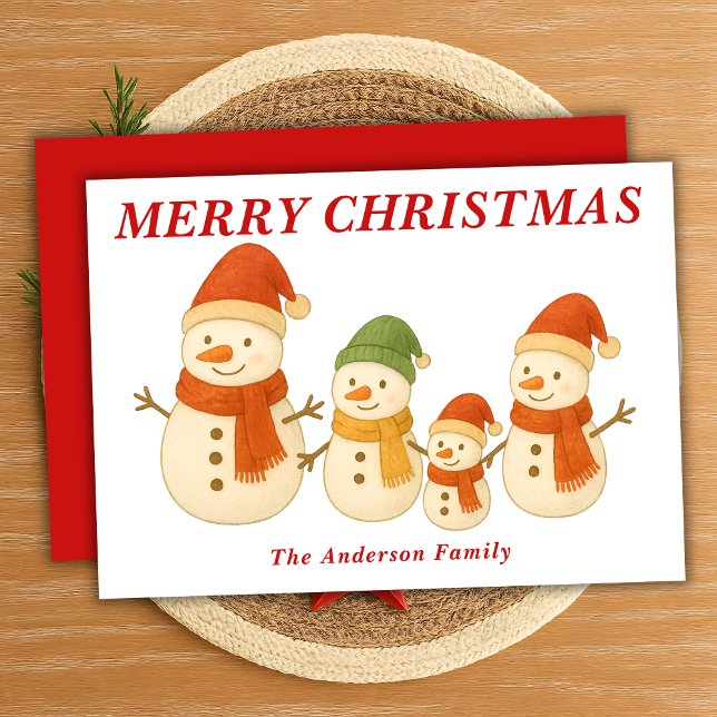 Whimsical Snowman Family with Scarves Christmas Holiday Card (Creator Uploaded)