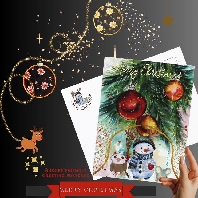 Whimsical Snowman & Forest Friends Budget Postcard (Whimsical Snowman & Forest Friends Budget Postcard)