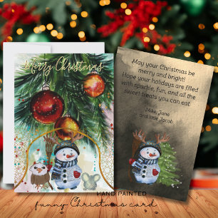 Whimsical Snowman & Forest Friends Holiday Card