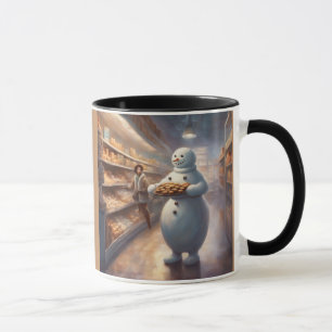 Whimsical Snowman hands out cookie samples Mug