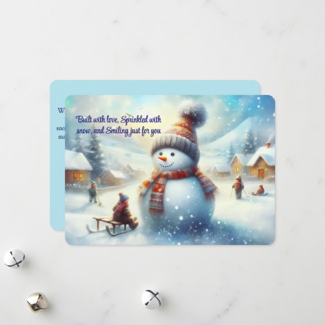 Whimsical Snowman Holiday Card (Front/Back In Situ)
