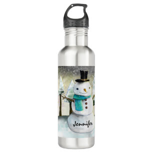 Whimsical Snowman in Winter Christmas Drawing 710 Ml Water Bottle