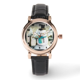 Whimsical Snowman in Winter Christmas Drawing Watch