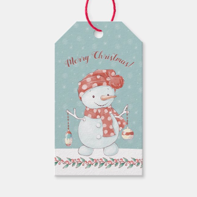 Whimsical Snowman Merry Christmas Gift Tags (Front)
