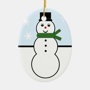 Whimsical Snowman Oval Ornament