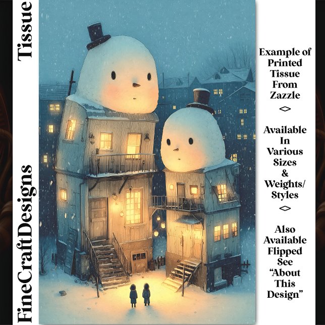 Whimsical Snowman Topped Houses DX1L Decoupage Tissue Paper (Creator Uploaded)