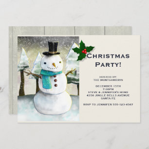 Whimsical Snowman Winter Scene Christmas Party Invitation