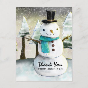 Whimsical Snowman Winter Scene Christmas Thank You Postcard