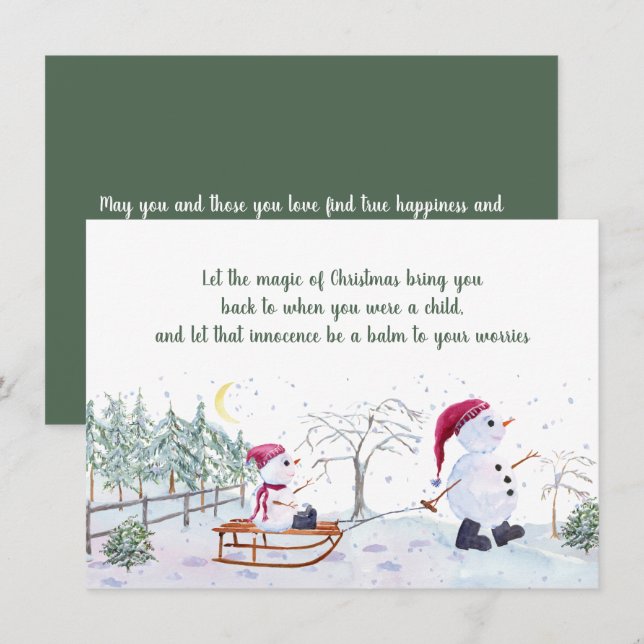 Whimsical Snowmen, Sled, Winter Scene Card (Front/Back)
