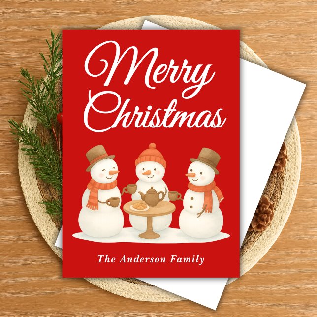 Whimsical Snowmen Tea Party Christmas Holiday Card (Creator Uploaded)