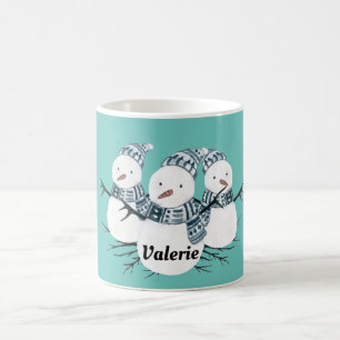 Whimsical Snowmen Trio Personalized Coffee Mug