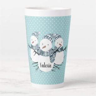 Whimsical Snowmen Trio Winter Polka Dots Latte Mug