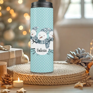 Whimsical Snowmen Trio Winter Polka Dots Thermal Tumbler