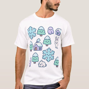 Whimsical Snowy Forest and Cute Creatures Design T-Shirt