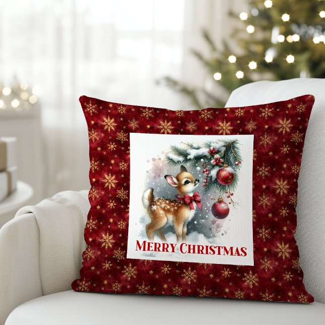 Whimsical snowy scene baby deer kids room decor  cushion (Whimsical snowy scene baby deer kids room decor (51))