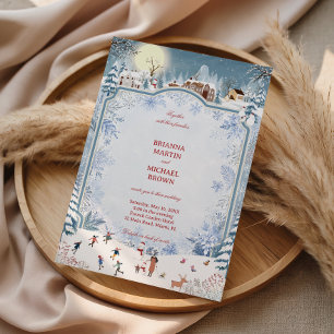 Whimsical Snowy Village Beneath Invitation