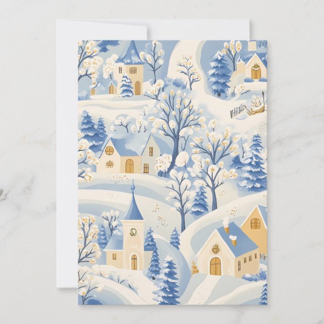Whimsical Snowy Village Christmas Card (Front)