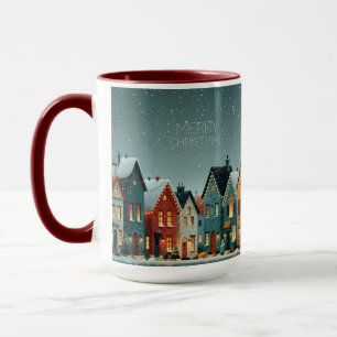 Whimsical Snowy Winter Village Merry Christmas Mug