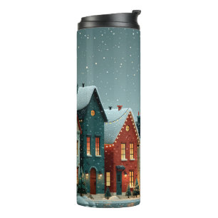 Whimsical Snowy Winter Village Merry Christmas Thermal Tumbler