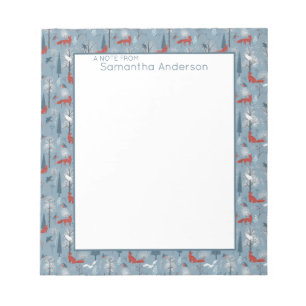 Whimsical Snowy Woodland Foxes Bird Nordic Pattern Notepad