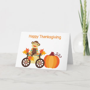 Whimsical Sock Monkey Thanksgiving Customisable Card