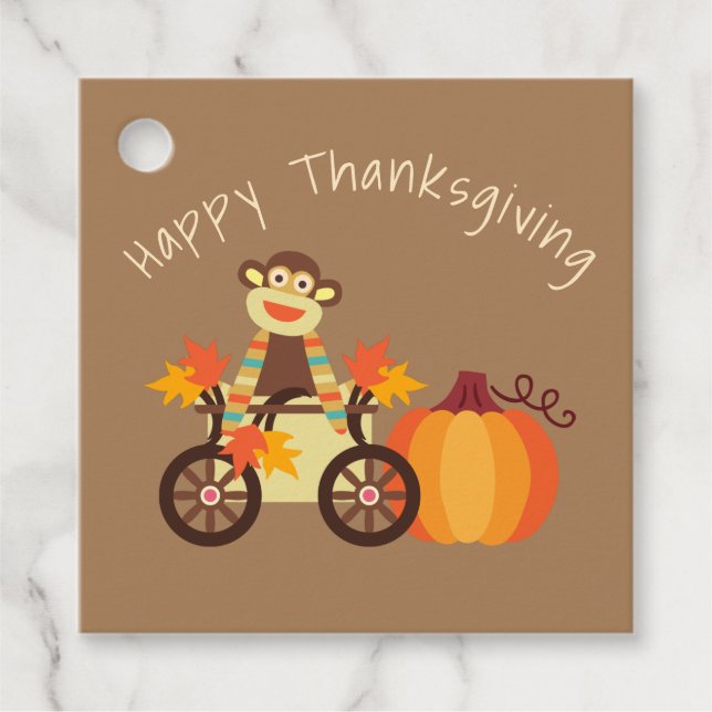 Whimsical Sock Monkey Thanksgiving  Favour Tags (Front)
