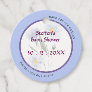 Whimsical Soft Blue Floral Baby Shower Personalise Favour Tags