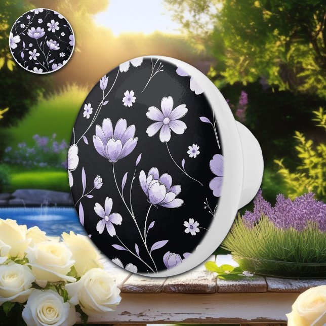 Whimsical Soft Lavender Floral Pattern Ceramic Knob (Creator Uploaded)