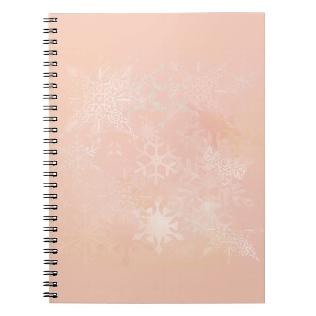 Whimsical soft Peach Snowflakes Notebook (Front)