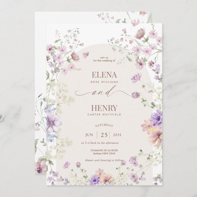 Whimsical Soft Wildflowers Cottage Garden Wedding  Invitation (Front/Back)