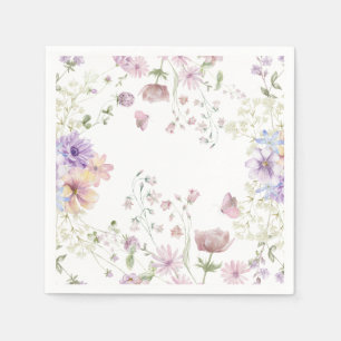 Whimsical Soft Wildflowers Cottage Garden Wedding  Napkin