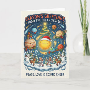 Whimsical Solar System Christmas Party with people Card