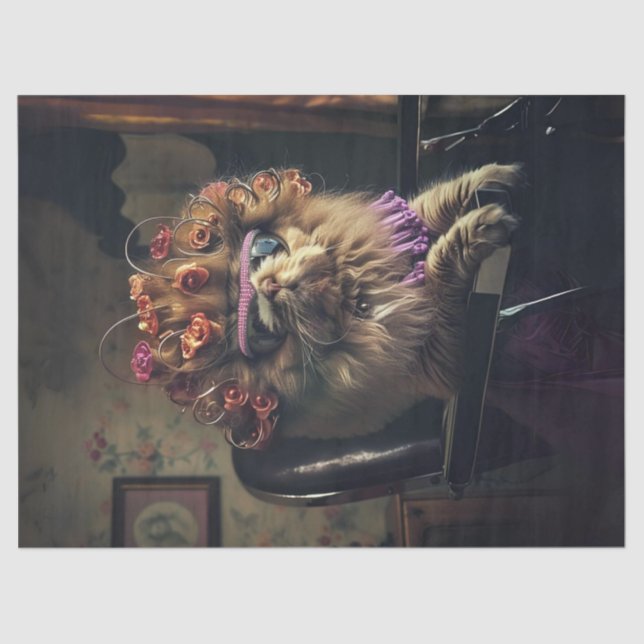 Whimsical Sophisticated Cat Salon Day Decoupage Tissue Paper (Front)