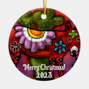 Whimsical Southwest Floral Talavera-Style Donkey Ceramic Ornament