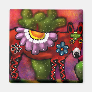 Whimsical Southwest Floral Talavera-Style Donkey Magnet