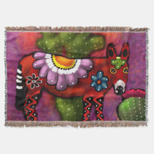Whimsical Southwest Floral Talavera-Style Donkey Throw Blanket