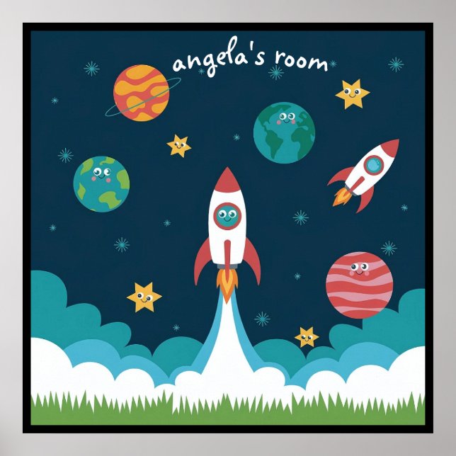 Whimsical Space Art for kids room poster (Front)