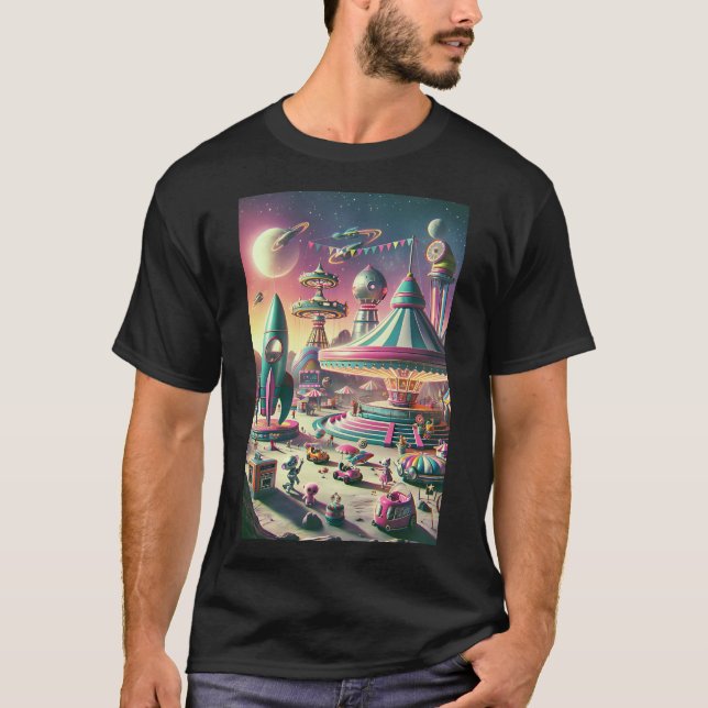 Whimsical Space Carnival in Bright Bold Colours T-Shirt (Front)
