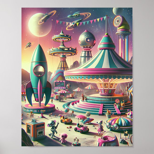 Whimsical Space Carnival - Retro-Futuristic 1950s  Poster (Front)
