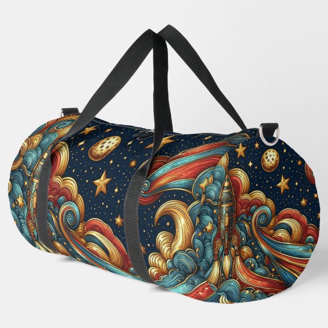 Whimsical Space Duffle Bag (Left Corner)