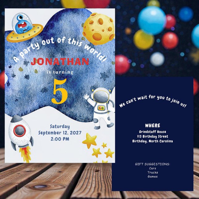 Whimsical Space Personalized Birthday Invitation (Creator Uploaded)