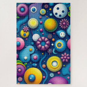 Whimsical Space Shapes- Colourful Abstract Cosmos Jigsaw Puzzle