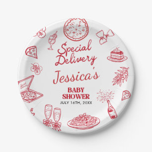 Whimsical Special Delivery Baby Shower Paper Plate