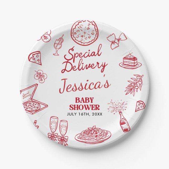 Whimsical Special Delivery Baby Shower Paper Plate (Front)